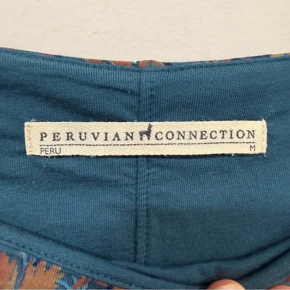 Peruvian Connection Pima Cotton Boat Neckline Neutral Floral Midi Dress Size M - Picture 8 of 10